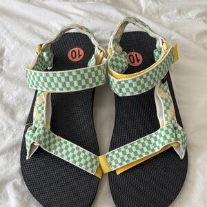 Teva Green and Yellow Checkered Sandals
